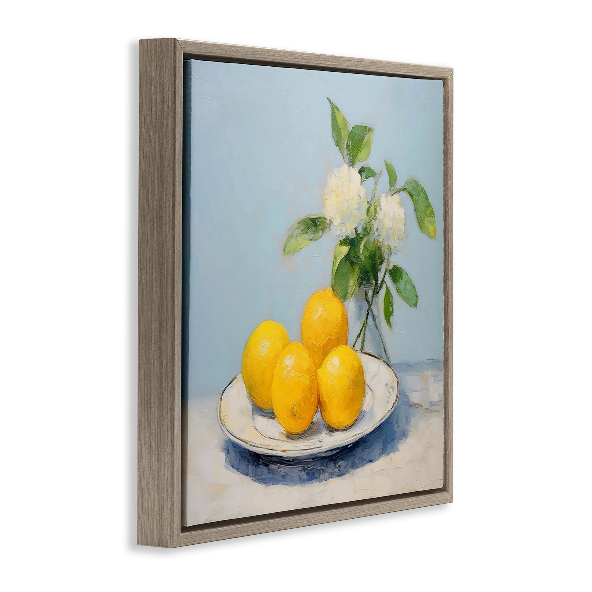 Stupell Industries Vase of Flowers and Lemons Brown Framed Floater Canvas Wall Art, design by Creative Studio
