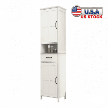 Tcbosik Tall Storage Cabinet with Drawer, 2 Doors and 2 Adjustable Shelves, Bathroom Floor Cabinet for Living Room Bedroom Kitchen, White