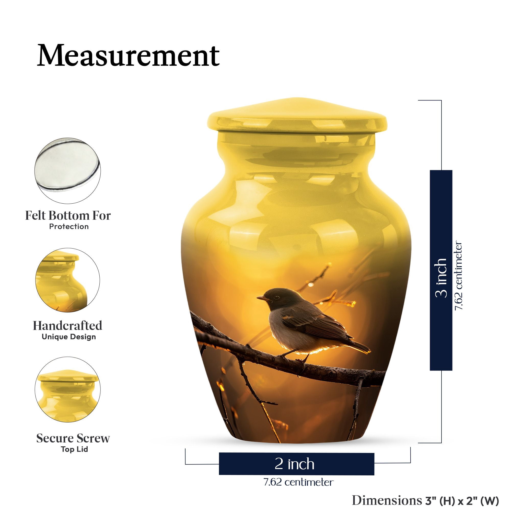 KARYLIZ Sparrow Urn - Yellow Cremation Urns For Adult Ashes Women - Burial Urn for Adult Female - Adult Funeral for Human Ashes Women - Dad Memorial Urn for Ashes for Women 3 Inch