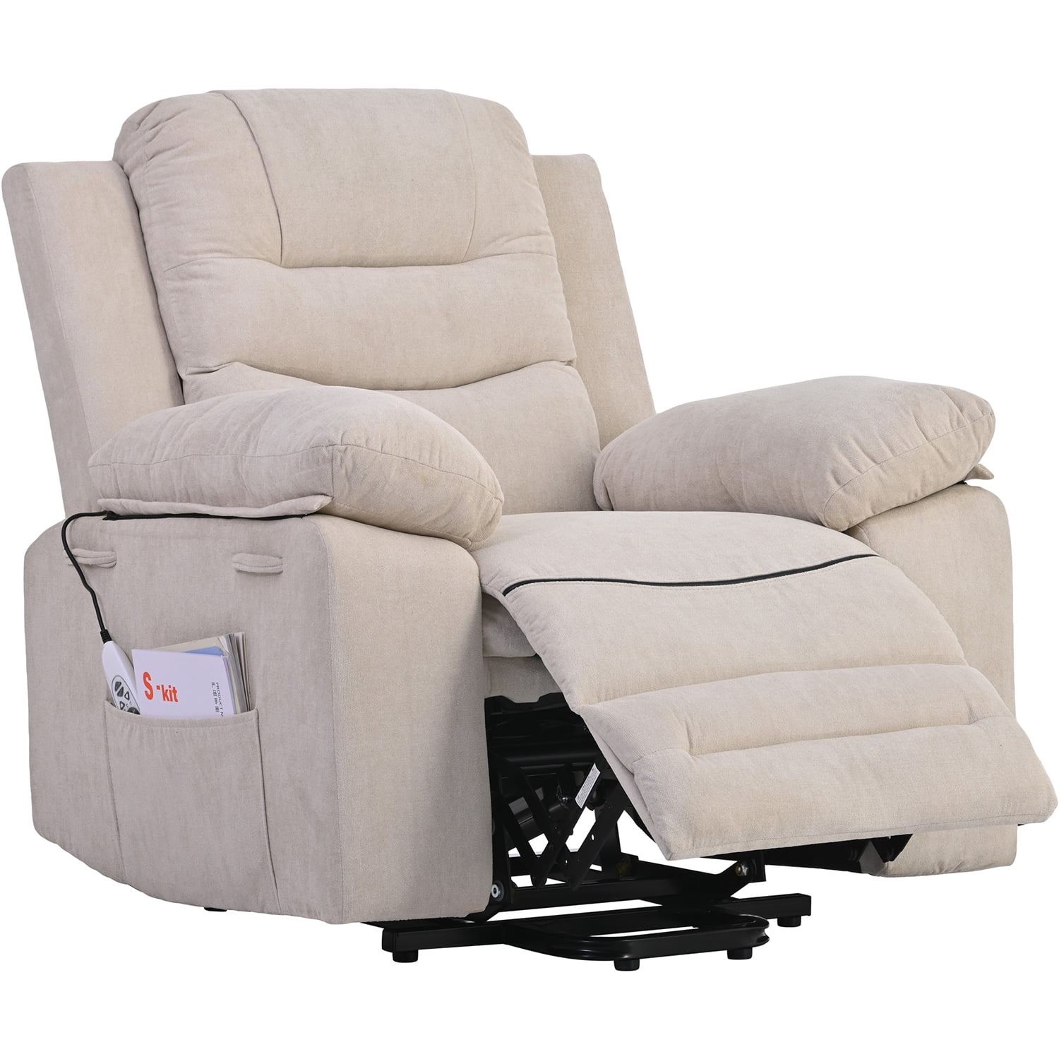 Kadyn Massage Recliner, Modern Power Lift Chair for Elderly, Linen Recliner Chair with Adjustable Massage, Heating Function and Side Pocket, Beige