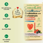 ChildLife Essentials ChildBiotics Probiotics with Colostrum: Gut Health Support for Kids, Natural Mixed Berry Flavor, 92 Chewable Tablets