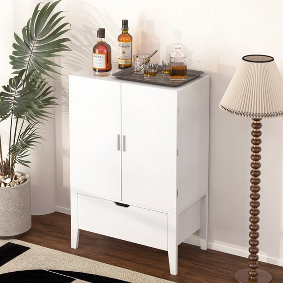 Glavbiku Mid-Century Wine Bar Cabinet,Liquor Storage Credenza with Wine Rack for Living Room,White