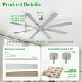 thumbnail image 3 of 66-Inch Nickel & Burlywood Ceiling Fan with no Light，8 Blades Hanging Fan with Remote & APP Control Dimmable LED Light ＆ Memory Function for Outdoor/Indoor Use, 3 of 8