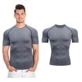 thumbnail image 4 of Camisas de compresión de manga corta Cool Dry para hombre, camisetas deportivas, camisetas de entrenamiento atlético, gris M, 4 of 10