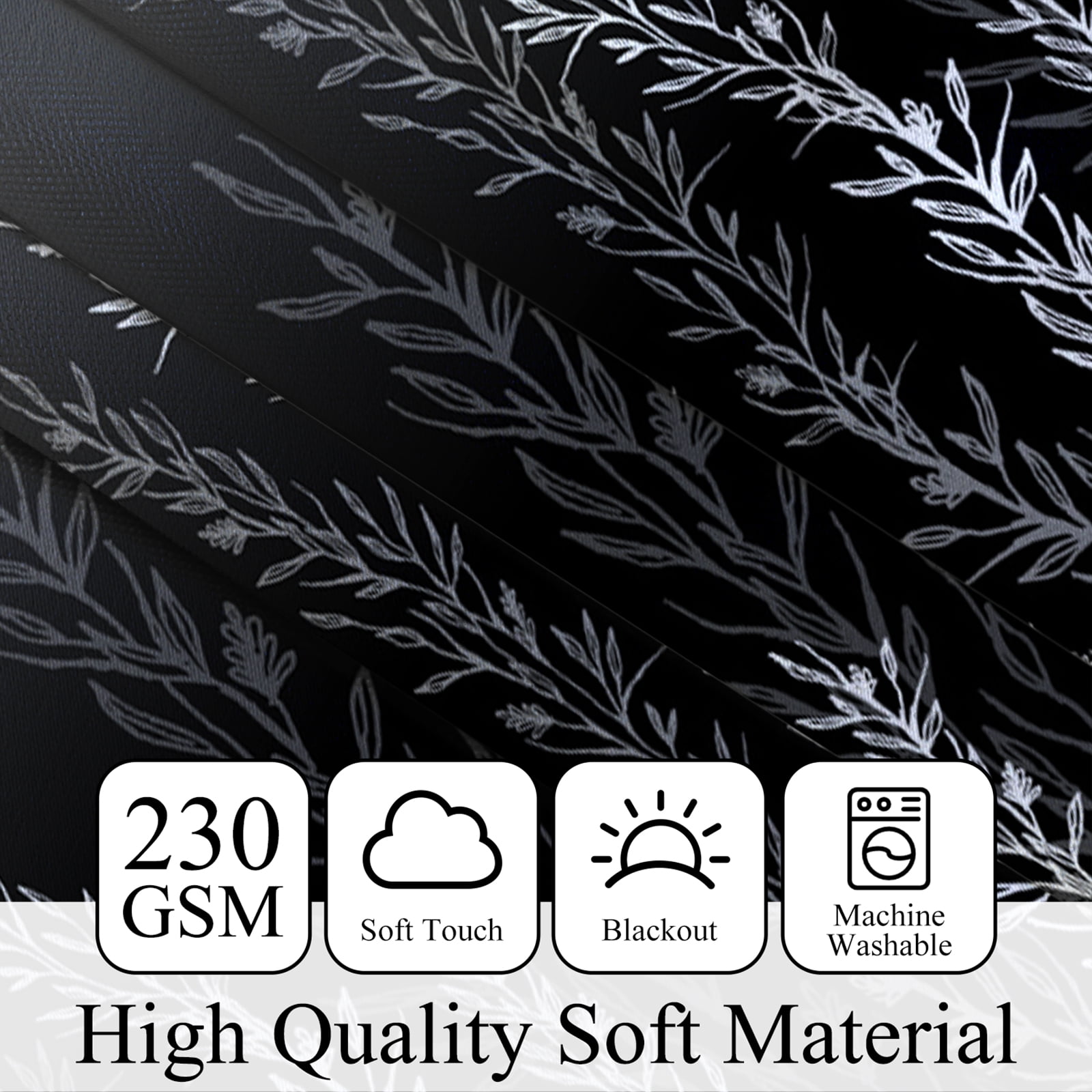 Mizhona Blackout Curtains for Bedroom,Black and Gray Gradient Printed Room Darkening Curtains Set of 2,42"x84"