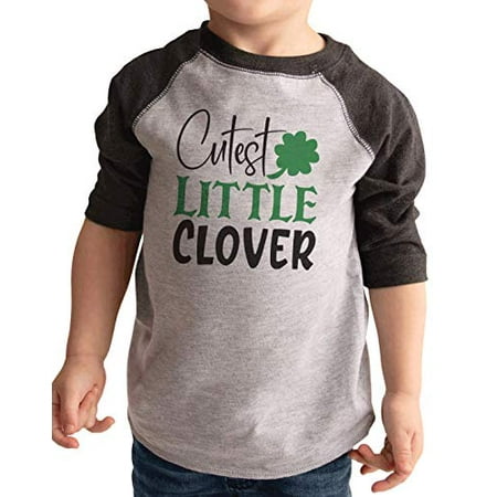 

7 ate 9 Apparel Kids Funny Cutest Little Clover St Patrick s Day Grey Baseball Tee