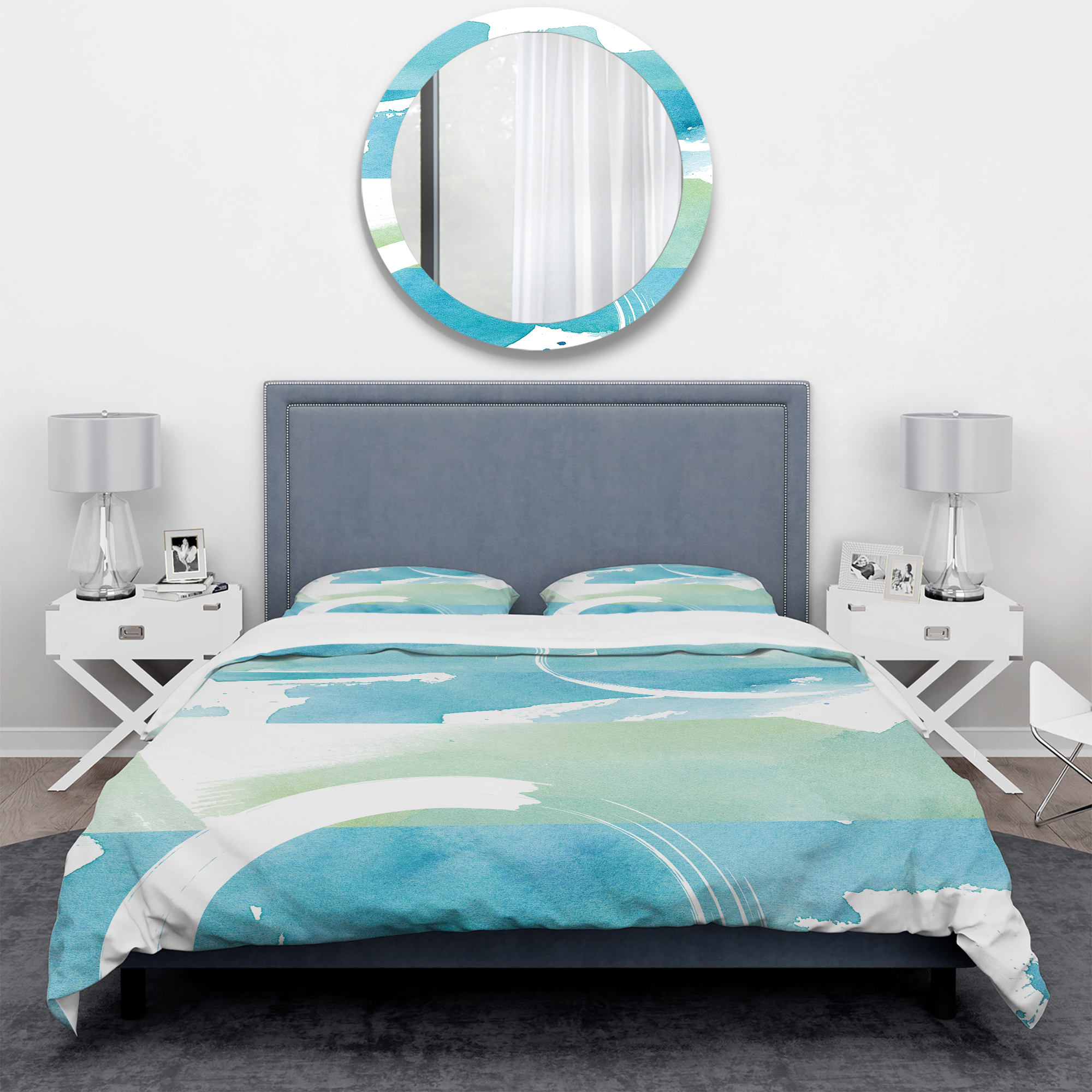 Designart 'Coastal watercolors I' Geometric Duvet Cover Set