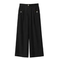 thumbnail image 3 of Miluxas Womens Solid Wide Leg Ankle Pants Elastic High Waisted Straight Leg Cropped Pants with Pockets Work office Dressy Trousers Streetwear Black, 3 of 8