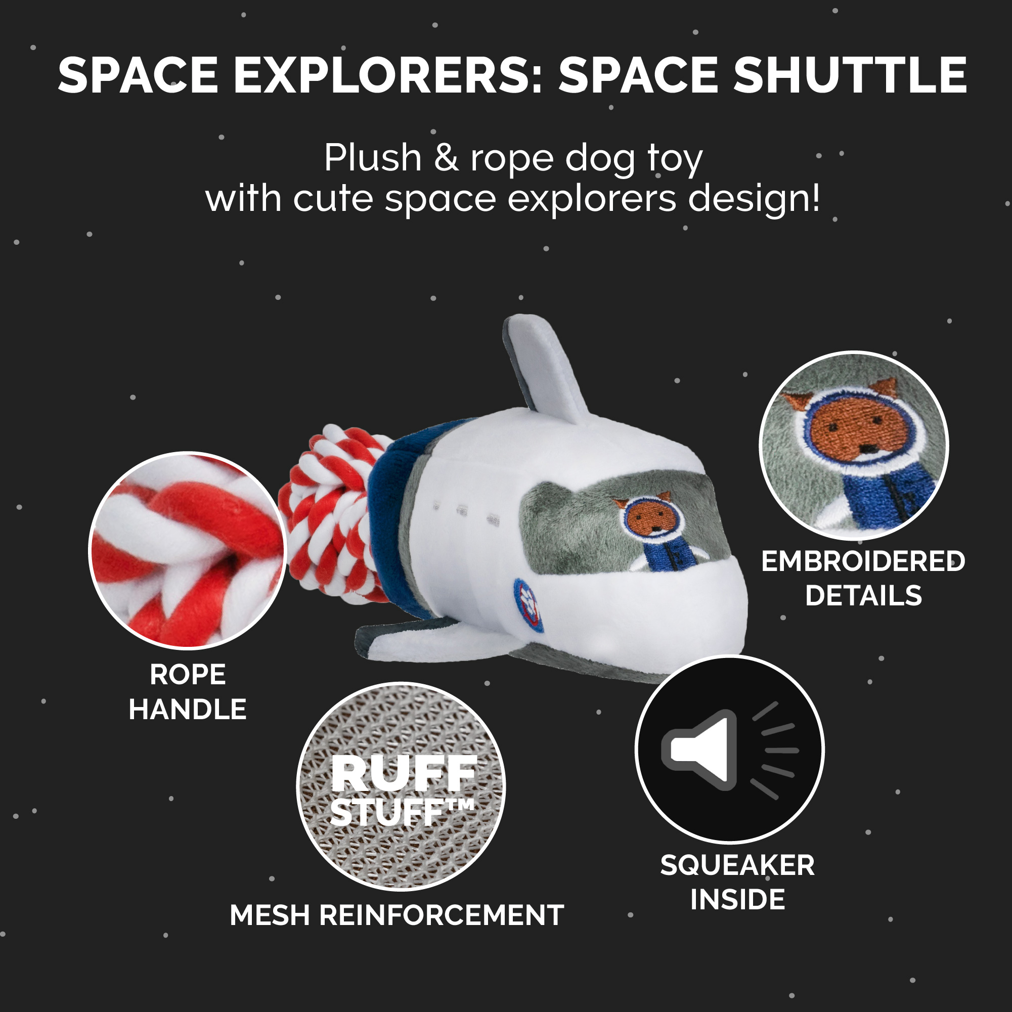 ROVER Space Explorers Plush and Rope Dog ToyDefault Title