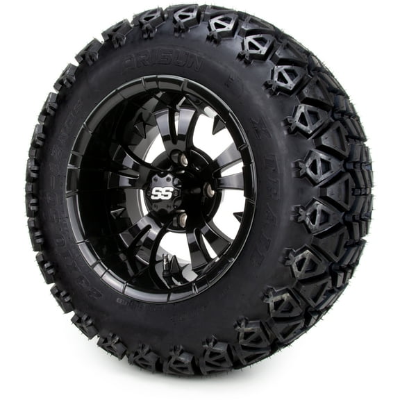 Vampire Golf Cart 12" Wheels and Tires - Glossy Black - AT - Combo of 4