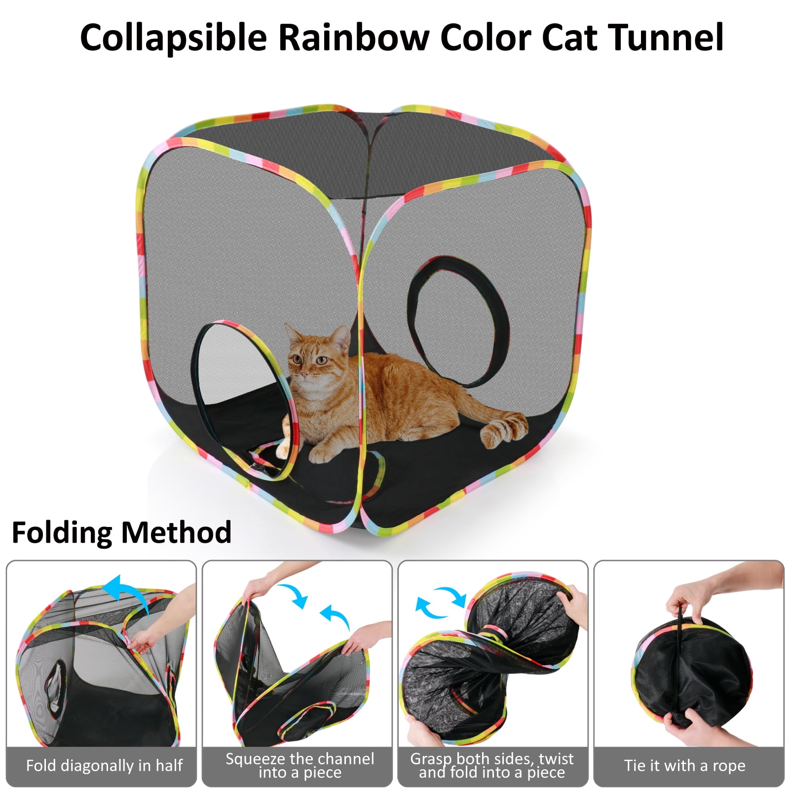 Portable Collapsible Cat Playpen, Escape-Proof Heavy-Duty Mesh Cat Enclosure, Fully Enclosed Cat Cube for Indoor Outdoor Use, Ideal for Kittens and Small Pets