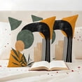 thumbnail image 3 of Boho Middle Century Outdoor Waterproof Pillow Covers, Abstract Orange Geometric Leaves Decorative Square Throw Pillowcase Sofa Cushion Sham for Patio/Couch/Chair, 16"x16" 2 Pack, 3 of 8