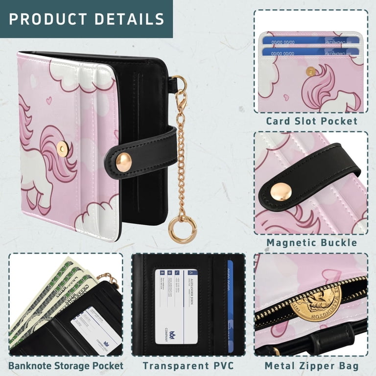 Unicorns on Clouds Hearts Valentine Women's Wallet PU Leather Card