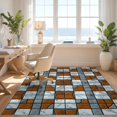 thumbnail image 3 of Design&I 5'x7' Washable Area Rug Beige Mottled Tone Symmetrical Print Contemporary Checkered Hallway for Small Living Room, Bedroom, Sleek Flatweave Pet Friendly & Non-Slip, 3 of 7