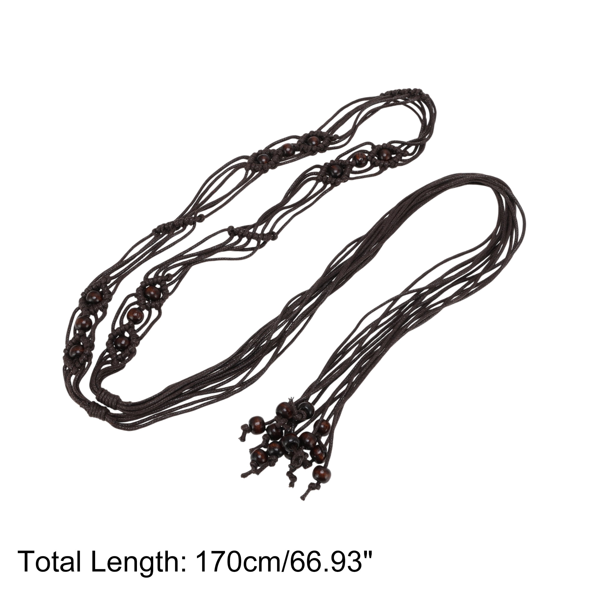 Unique Bargains Beaded Weaving Adjustable Waist Rope Fashion Accessory Coffee Color