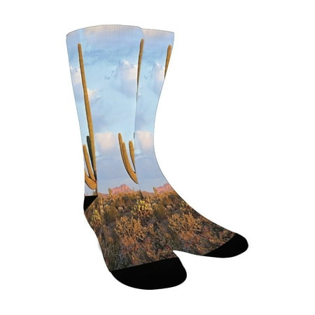

Saguaro Cactus Decor Collection Saguaros at Sunset Prickly Pear Cactus Hardy Plants Under Summer Sky Custom Socks for Women