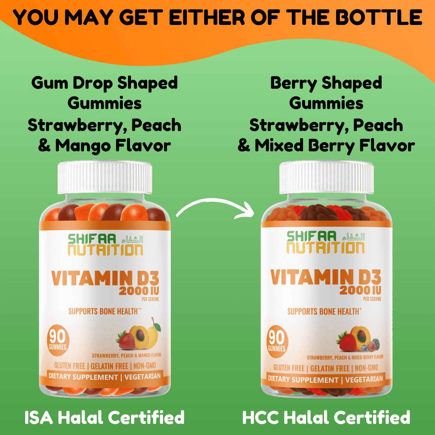 Halal Vitamin D3 Gummies 2000 IU | 90 Gummies, 45 Servings | Vegetarian, Non-GMO, Gluten-Free, Gelatin-Free, Dairy-Free | Support For Bones, Muscles & Immune System | SHIFAA NUTRITION