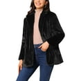 thumbnail image 4 of INSPIRE CHIC Women's Faux Fur Coat Fashion Winter Open Front Jacket Notch Lapel Long Sleeve Fluffy One Button Coat S Black, 4 of 6