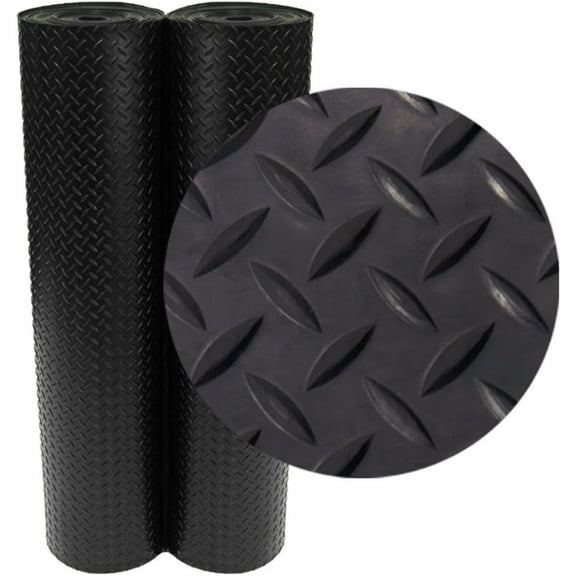 Litian-Cal Diamond-Plate Rubber Flooring Rolls - 3 mm x 4 ft x 5 ft Rolls - Black