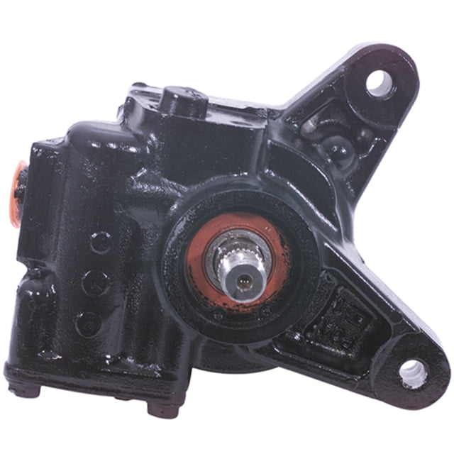 bomba de dirección hidráulica accord 1996 al 1997 honda l4 2.2l remanufacturado CARDONE Vista frontal de bomba de dirección remanufacturada CARDONE para Honda Accord 1996-1997 L4 2.2L, cuerpo metálico negro con eje central y sello naranja visibles, monturas con orificios para pernos; incluye o-rings y hoja de instrucciones, depósito remoto: sí. A menudo usada como reemplazo directo en sistemas de dirección hidráulica.
