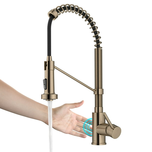 KRAUS Bolden Touchless Sensor Commercial Pull-Down Single Handle 18-Inch Kitchen Faucet in Spot Free Antique Champagne Bronze