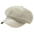 thumbnail image 3 of Opvise Women Spring Summer Beret Retro Solid Color Faux Leather Short Brim Decorative Sun Protection Anti-UV Breathable Lady Painter Hat Unisex Octagonal Cap Beige, 3 of 8