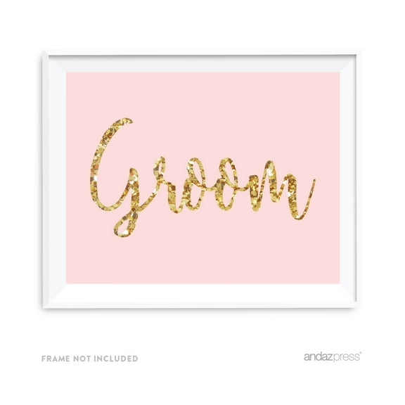 Groom Blush Pink Gold Glitter Print Wedding Party Signs