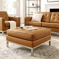 thumbnail image 2 of Contemporary Modern Urban Designer Living Room Lounge Club Lobby Accent Chair Ottoman, Faux Vinyl Leather, Tan Brown, 2 of 4