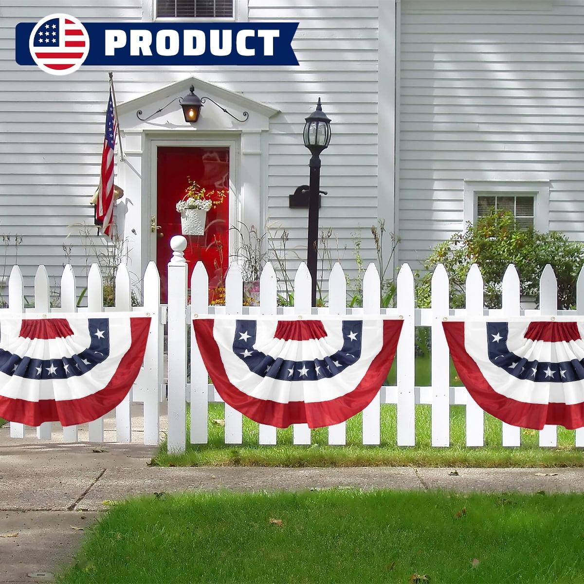 Tivamiko 1pcs 2x4ft Patriotic Pleated Fan Flags with Embroidered Stars- American Bunting for 4th of July Porch & Garden Décor