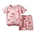 thumbnail image 3 of Toddler Boys Girls 2‑Piece Set, Soft Cotton Round‑Neck Top and Elastic Waist Matching Printed Shorts for Spring Summer Casual Home | TruHer,Pink 3 Years, 3 of 4