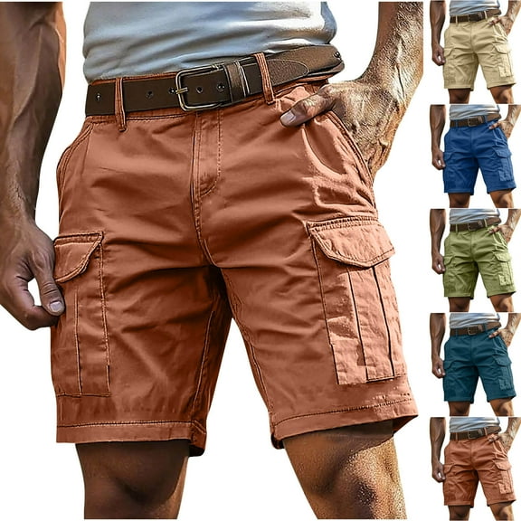 Miluxas Mens Cargo Shorts Outdoor Hiking Casual Shorts for Men Loose Fit Shorts with Pockets Orange XL(XL)
