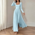 thumbnail image 4 of MYAOYI Womens Long Sleeve A-Line Dress Square Neck Pleated Maxi, 4 of 8