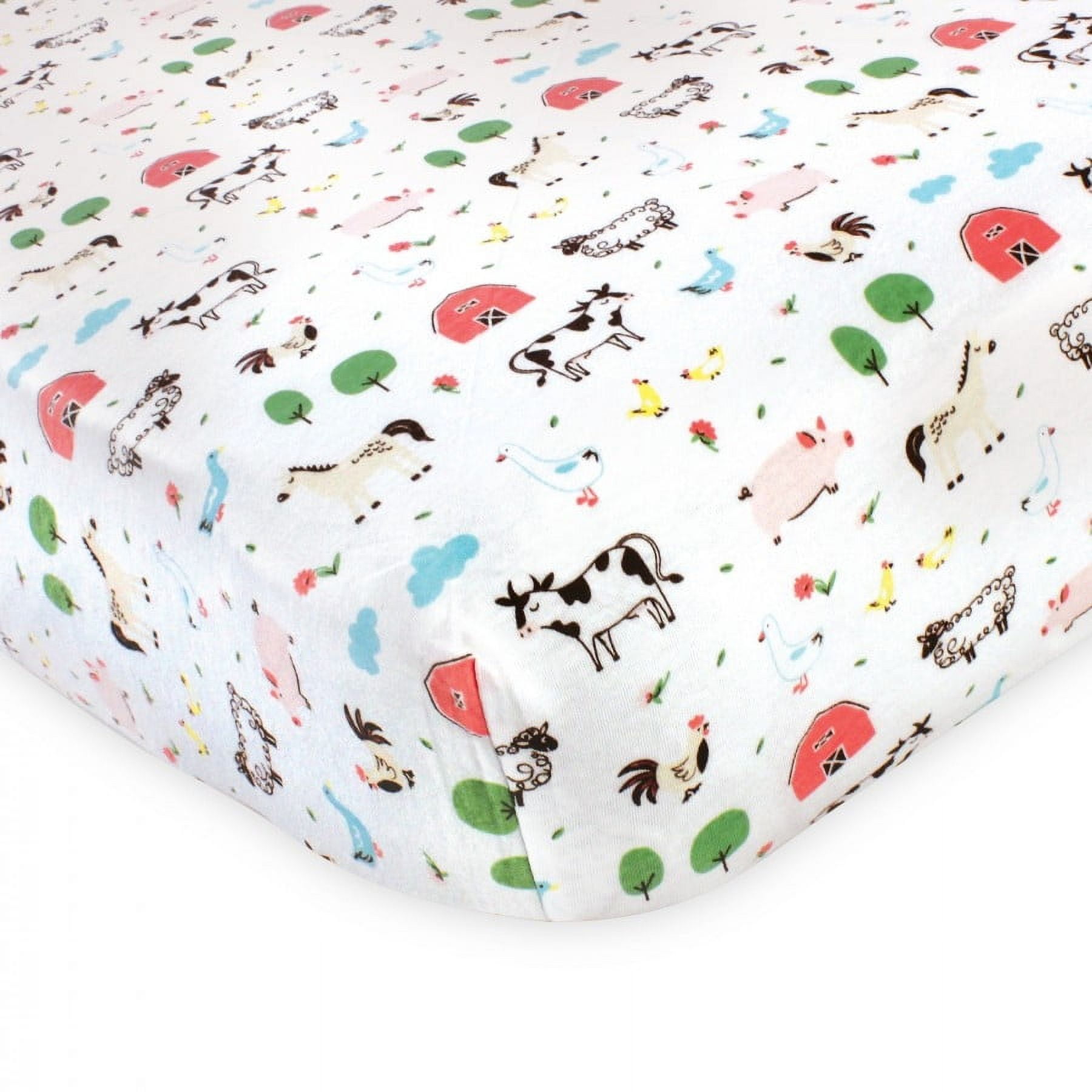 Hudson Baby Infant Girl Cotton Fitted Crib Sheet, Girl Farm Animal, One Size