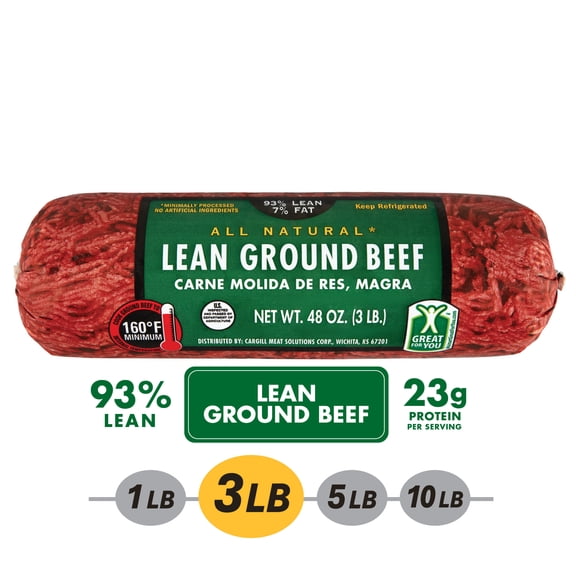 93% Lean / 7% Fat Lean Ground Beef, 3 lb Roll, Fresh, All Natural*