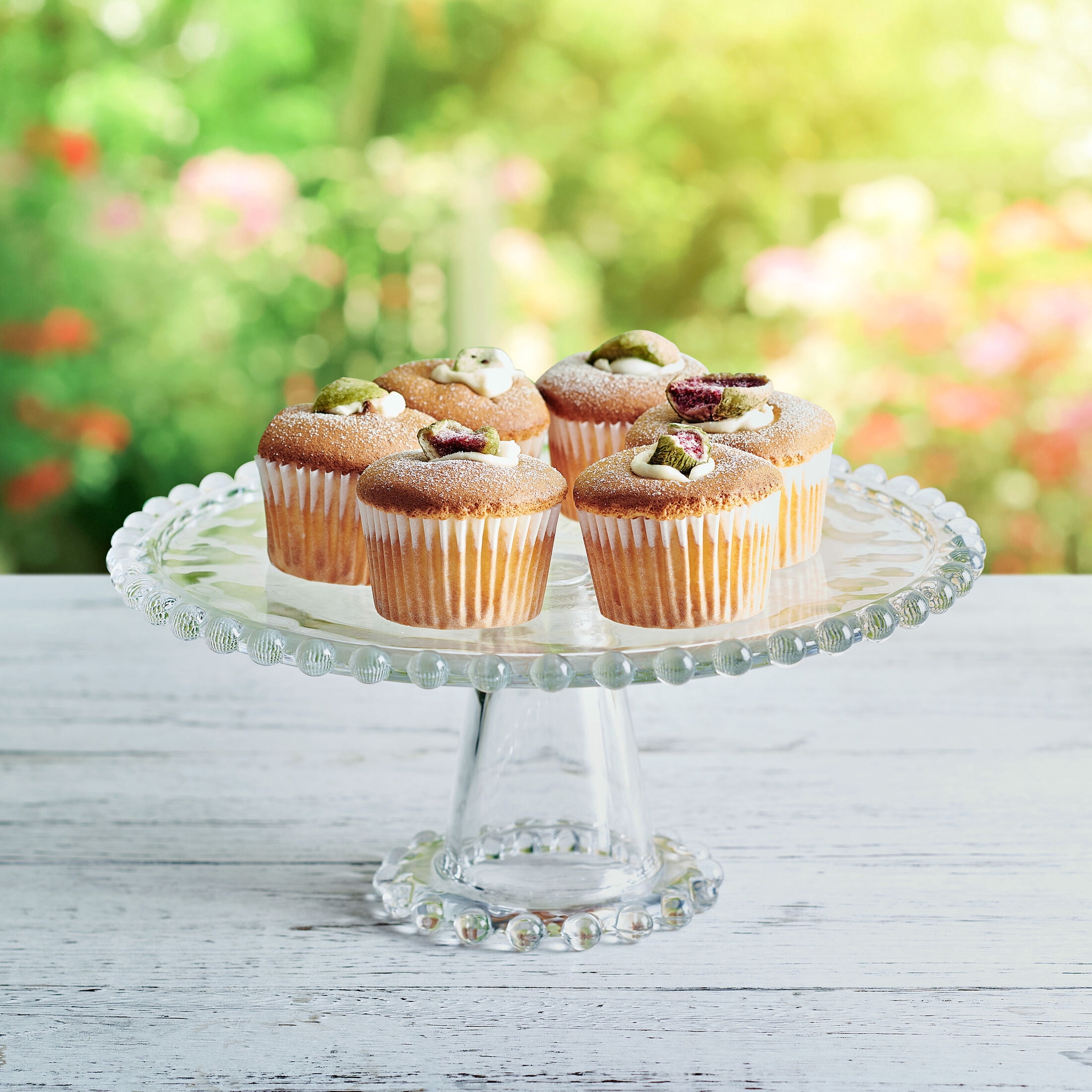 Fitz and Floyd Beaded 10.75 in Clear Glass Cake Stand