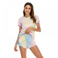 thumbnail image 3 of Femmes 2Pcs Cravate-Teinte Imprimé Pyjamas Ensemble Casual Manches Courtes Tops + Shorts Home Costumes, 3 of 6