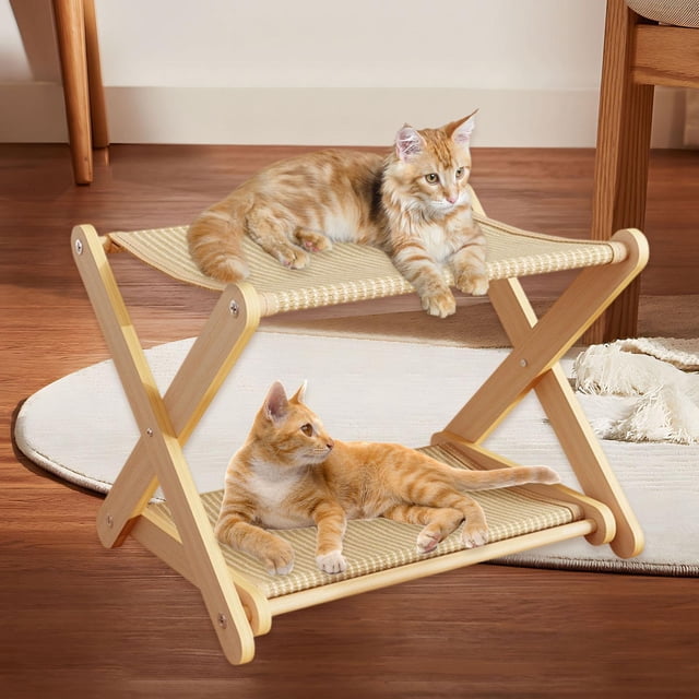 BELOVING Lit Hamac pour Chats d'Intérieur Décor Robuste 2 Niveaux Lit Surélevé en Jute