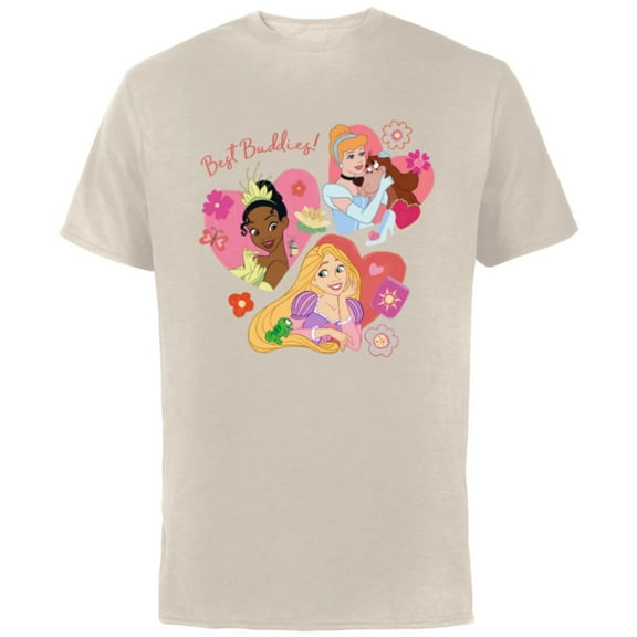 Disney Princess Best Buddies Valentine’s Day Friends - Short Sleeve Cotton T-Shirt for Adults - Customized-Natural