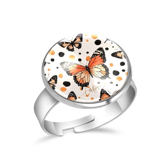 PhooArto Butterflies on Spots Stainless Steel Rings for Women, Open Adjustable Ring Promise Ring Jewelry Gifts