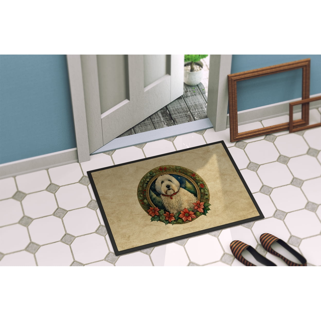Carolines Treasures DAC2401MAT 18 x 27 in. Unisex Old English Sheepdog Christmas Flowers Doormat