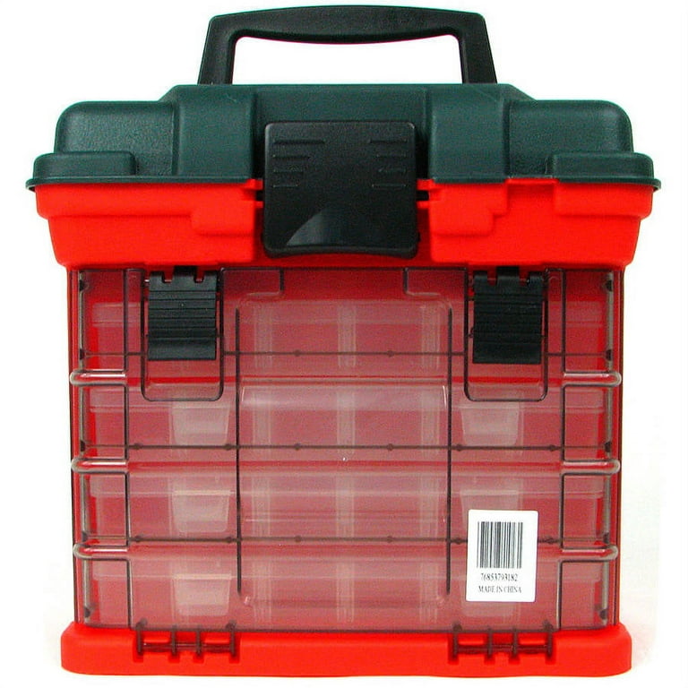 Storage Tool Box - Portable Multipurpose Organizer With Main Top  Compartment and 4 Removable Multi-Compartment Trays by Stalwart,Red,11 in x  7 in x 10