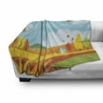 thumbnail image 3 of Harvest Soft Flannel Fleece Throw Blanket, Hand Drawn Like Rural Landscape Illustration with Fields in Autumn, Cozy Plush for Indoor and Outdoor Use, 50" x 70", Pale Blue and Multicolor, by Ambesonne, 3 of 6