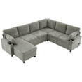 thumbnail image 6 of Harper & Bright Designs Sectional Sofa with Pull Out Bed, Convertible Sofa Sleeper with Storage Lounger, Chenille U-shaped Sectional Sofa with Cup Holders and USB, LIGHT GREY, 6 of 16