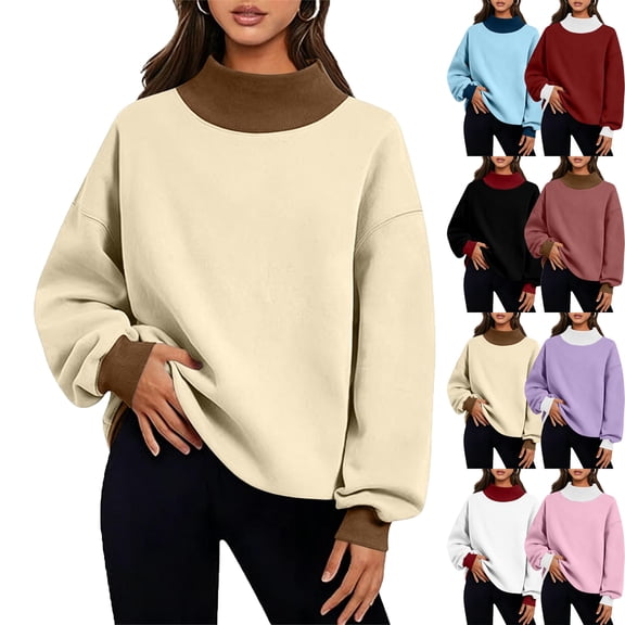 Zeliretfy Womens Oversized Turtleneck Sweatshirt Long Sleeve Pullover Loose Fit Comfort Tops for Work Office Daily Wear Fall Winter Spring Solid Color