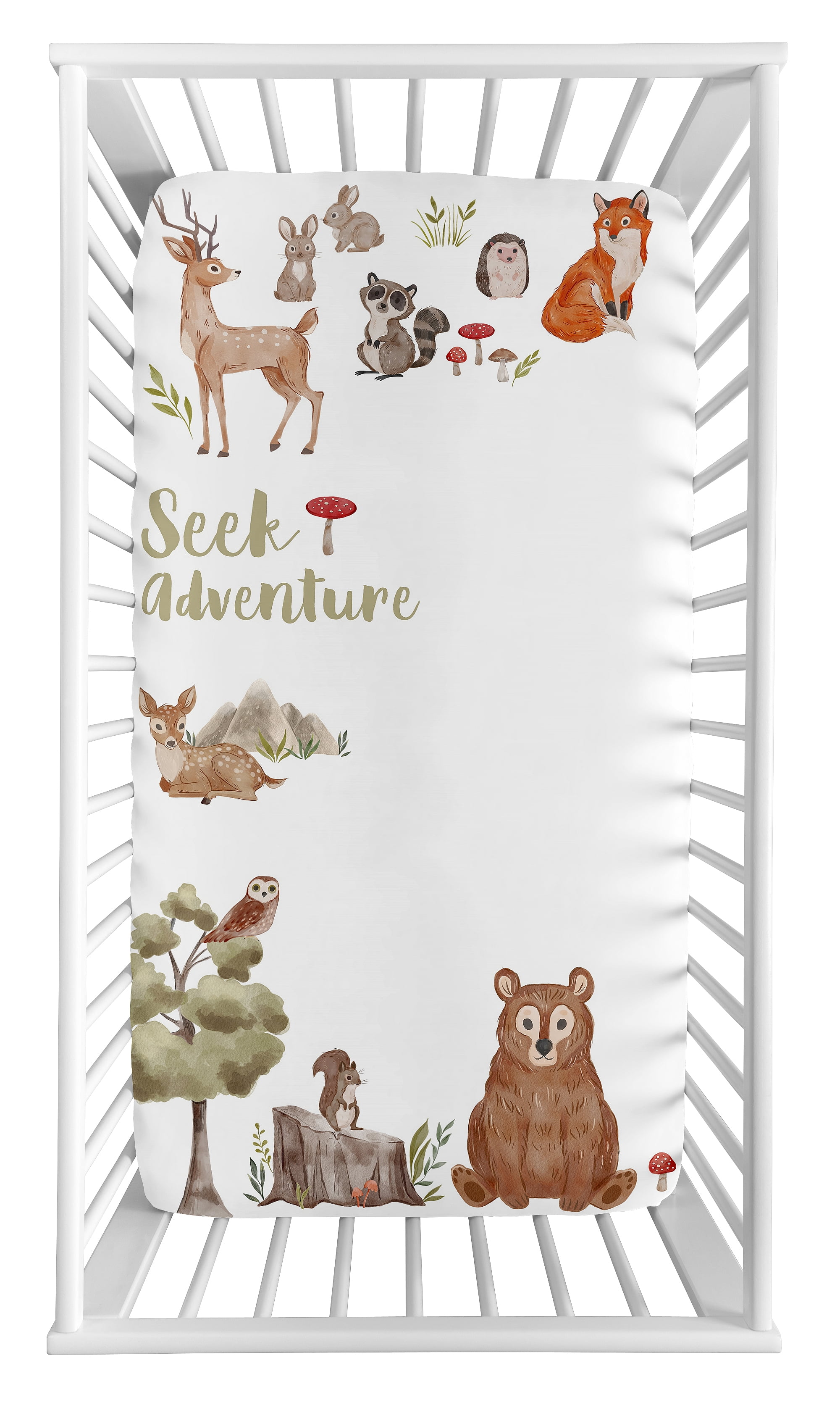 Sweet Jojo Designs Watercolor Woodland Forest Animals Boy Girl Gender Neutral Unisex Photo Op Fitted Crib Sheet