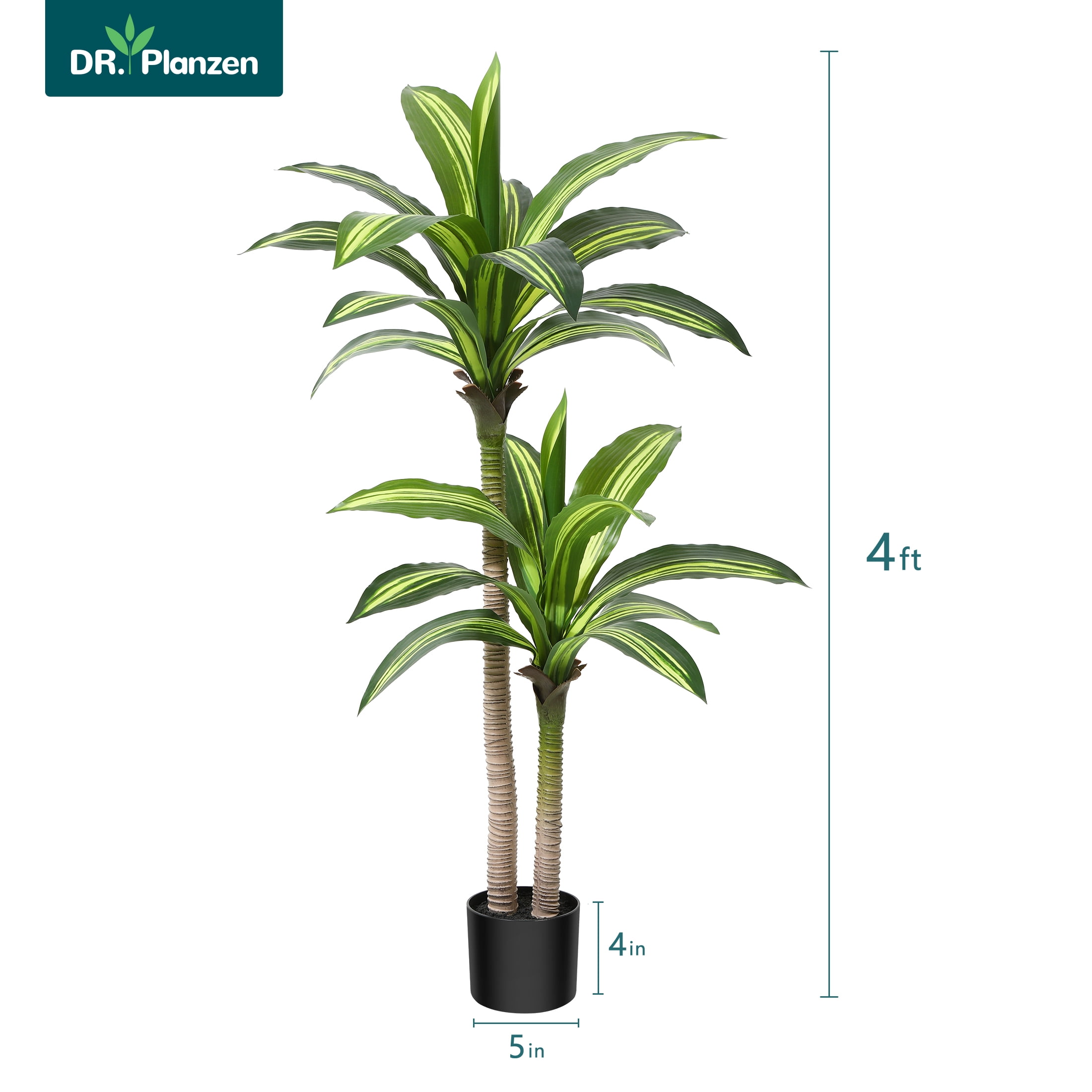 DR.Planzen Artificial Plants, 4ft Fake Dracaena Tree in Black Plastic Pot, Faux Plants Indoor Outdoor Decor, Silk Plants for Home Decor Office Porch Patio Perfect Housewarming Gift