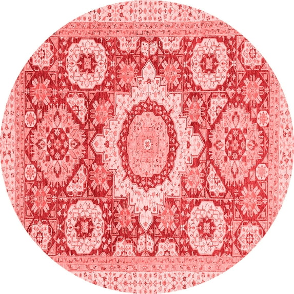 Ahgly Company Machine Washable Indoor Round Abstract Red Modern Area Rugs, 6' Round