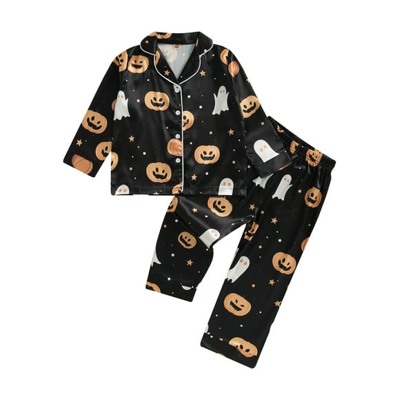 BemeyourBBs Boys Halloween Pajamas Set Long Sleeve Lapel Collar Shirt Pants Set