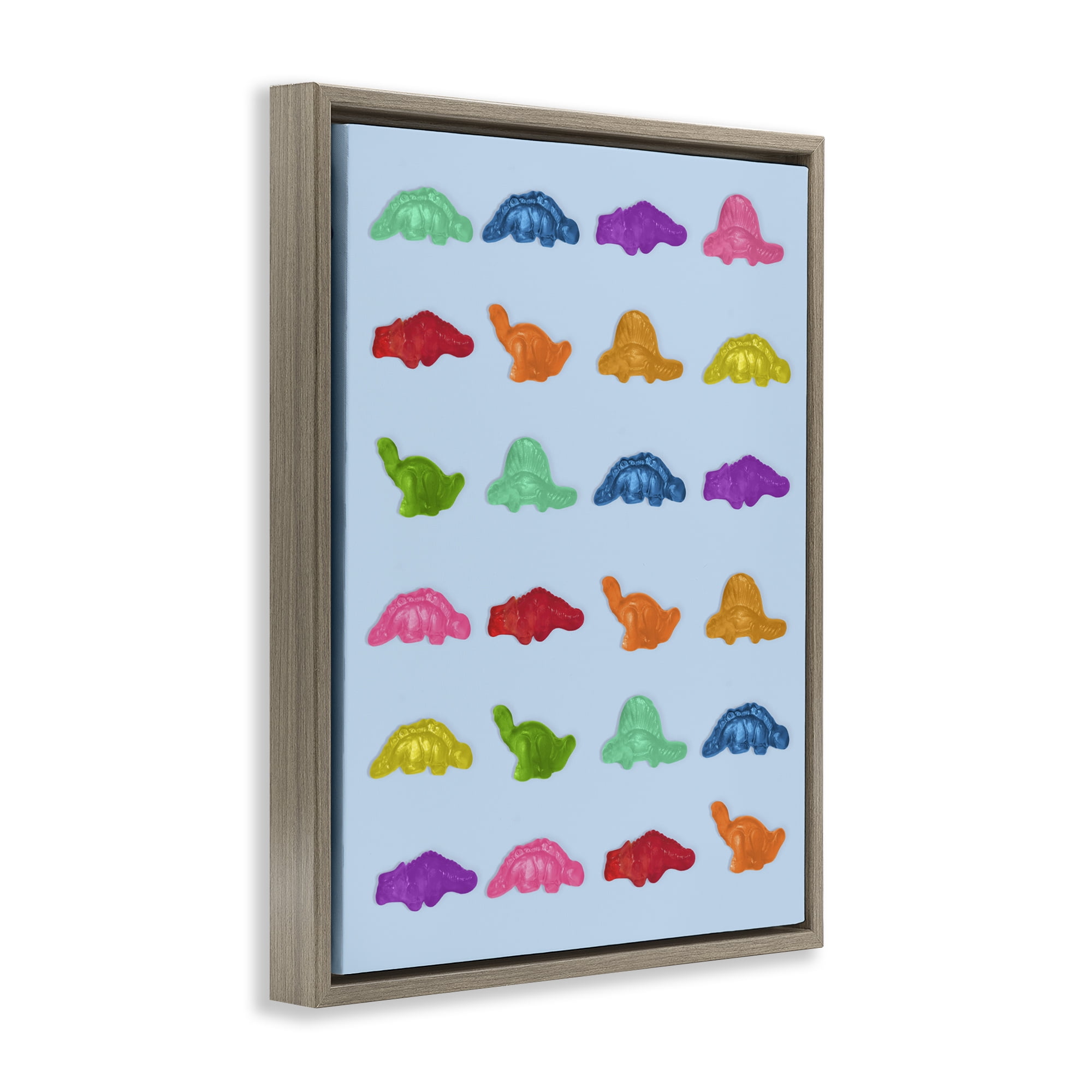 Stupell Industries Colorful Dinosaur Gummies Brown Framed Floater Canvas Wall Art, design by LISH Creative