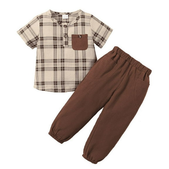 NZRVAWS Baby Boys Clothes 18 Months Baby Boys Plaid Print Shirts 24 Months Baby Boys Pants 2PCS Gentle Outfits Brown